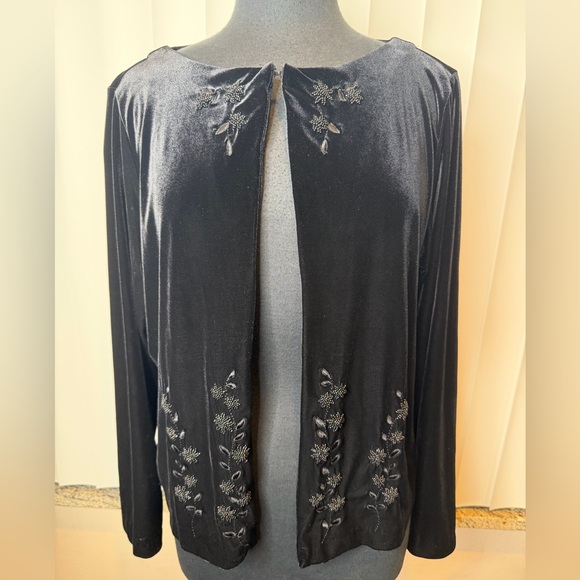Liz & Co Vintage Black Velour Evening One Button Topper Jacket Embellished SZ XL - Picture 2 of 13